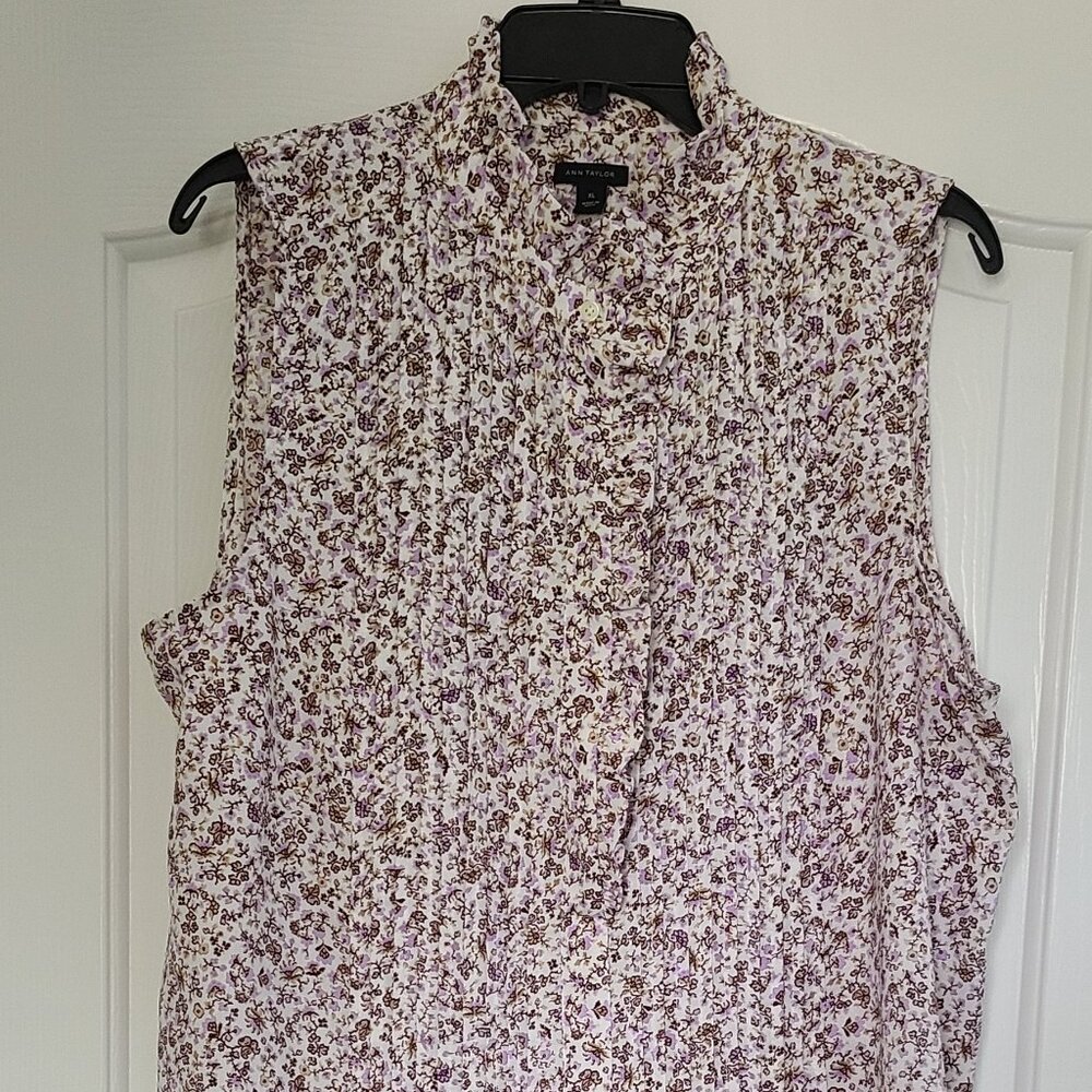 Ann Taylor Ruffle Pintucked Popover Shell, XL